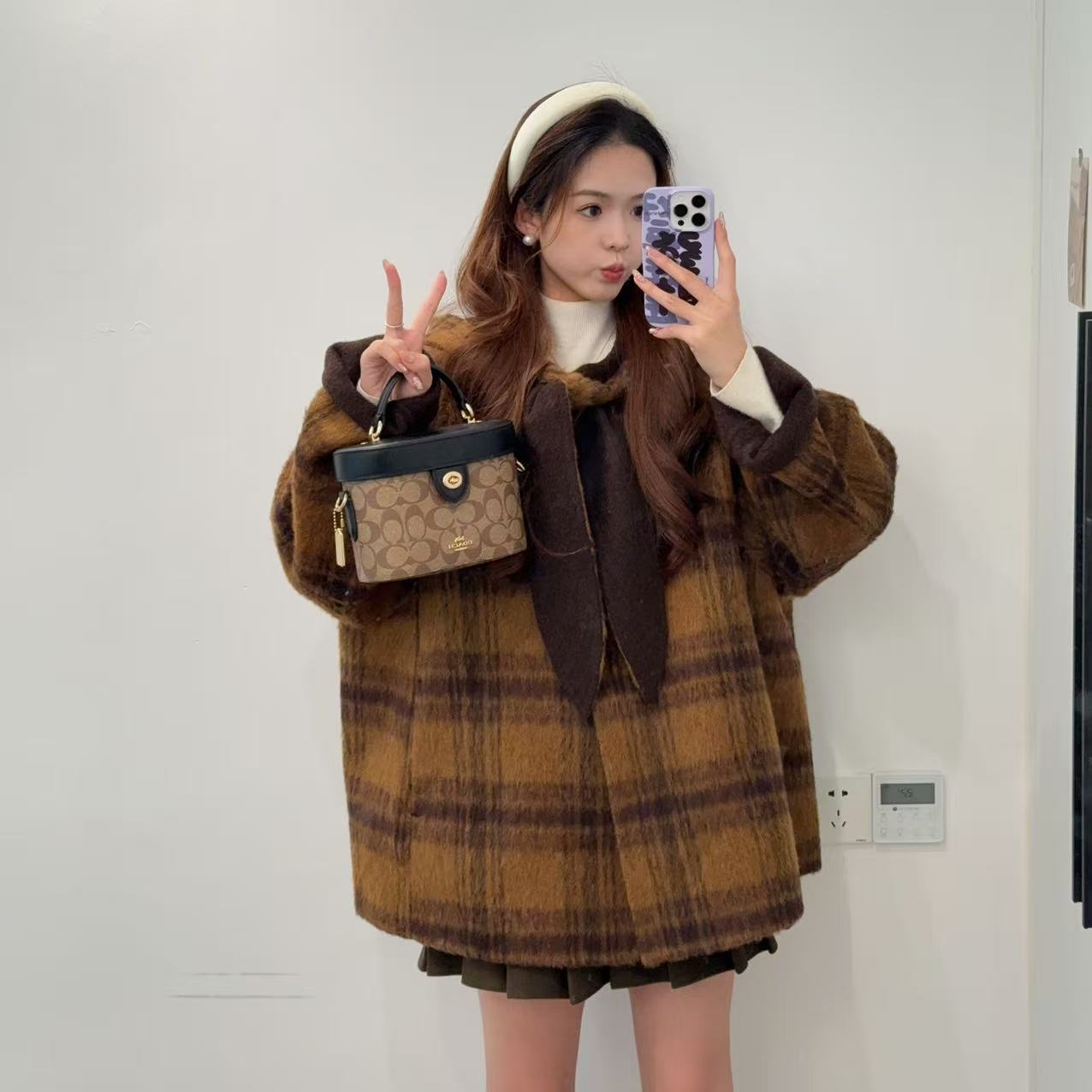 【中长款】韩版可爱兔耳朵秋冬双面呢大衣斗篷款外套