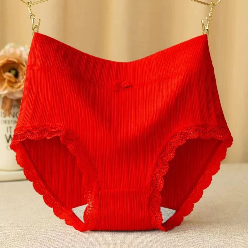 ANQS本命年高腰大红色女士内裤喜庆大码提臀收腹棉质抑菌裆三角裤