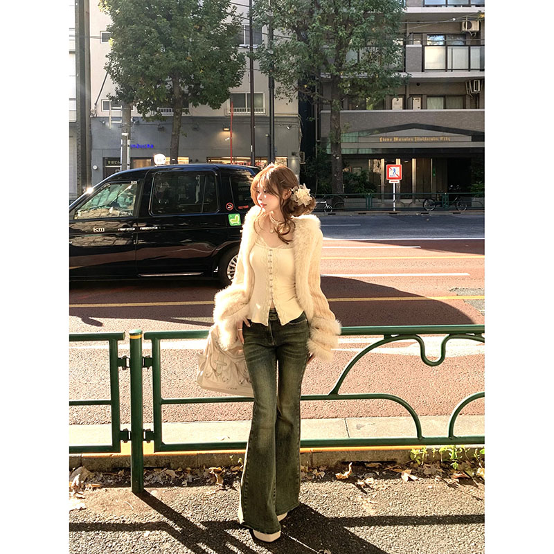 Suuuicee 长腿翘楚 小个子直筒加绒微喇牛仔长裤复古水洗辣妹裤子