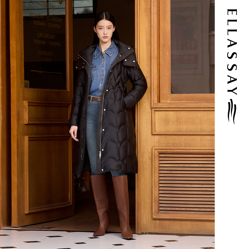 ELLASSAY歌力思2025冬季新款连帽中长款鹅绒女EWD363L03500