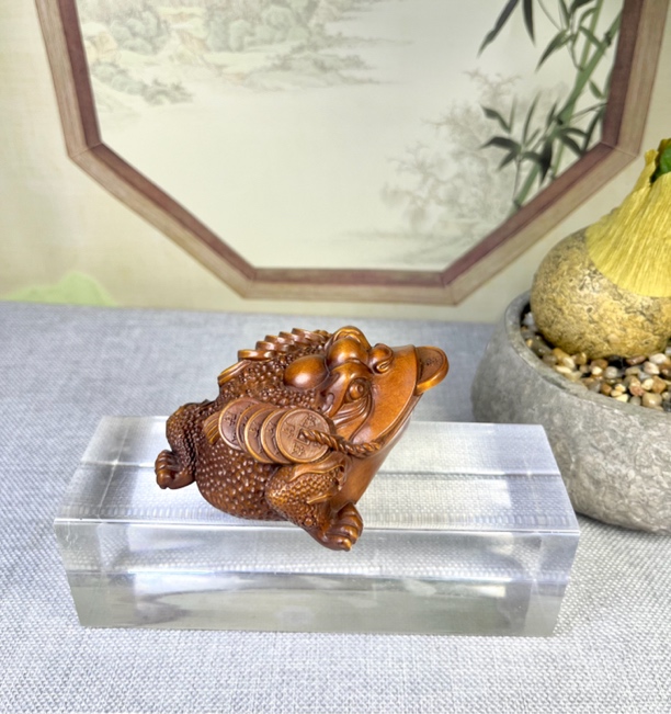 小叶黄杨木仿古做旧（招财金蝉）长度9高度5复古怀旧木雕工艺