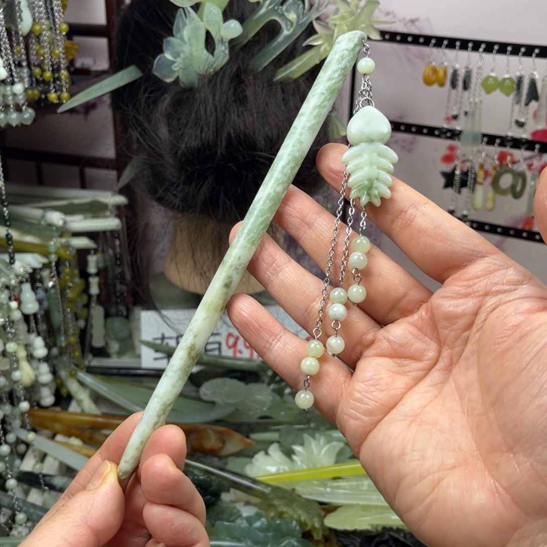 岫玉未镶嵌发饰长度19厘米左右的