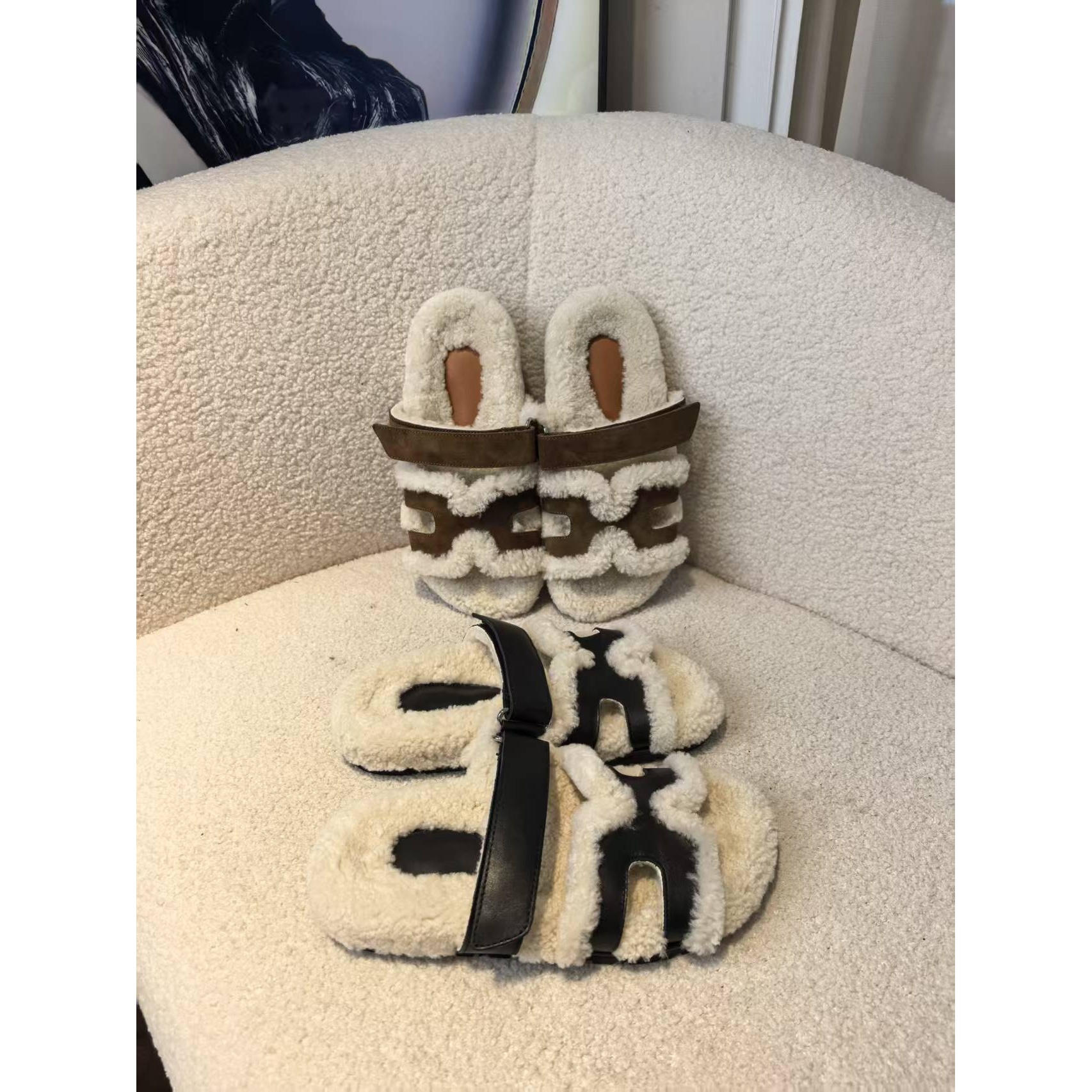 老王甄时尚选 冬季新款 时尚百搭平底居家女士羊毛拖鞋