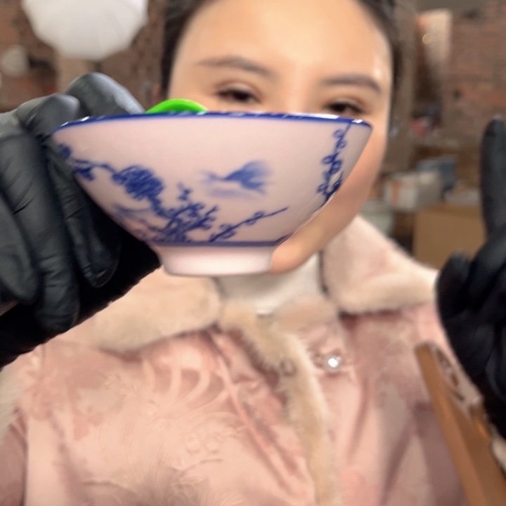 陶摆件景德镇老厂瓷斗笠杯红稀土