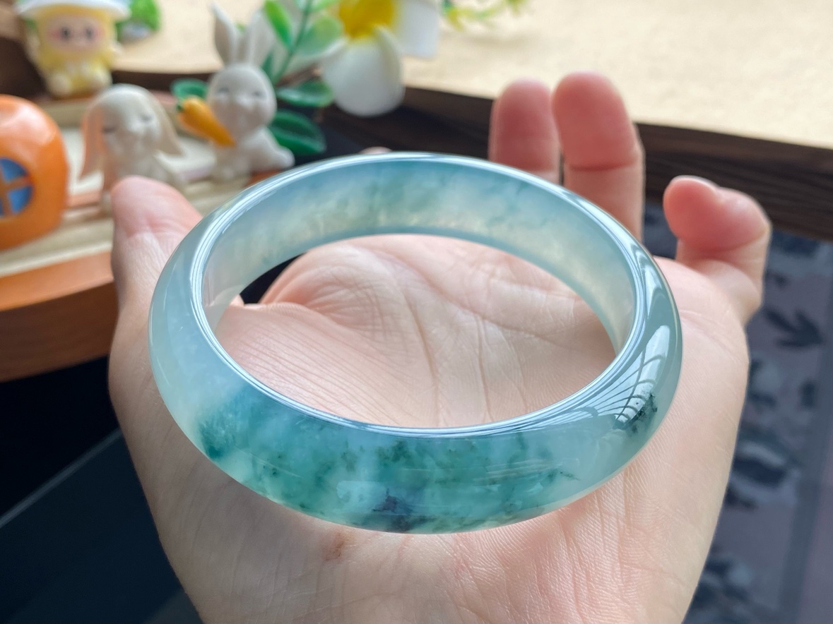 127盘！冰飘花果冻镯13649号57.6-14-7.9冰透起荧光 冰起翡翠手镯
