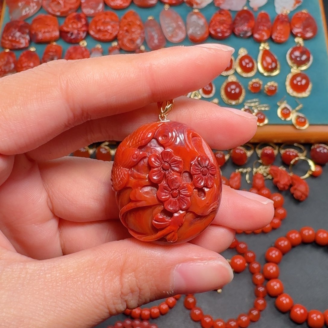 南红玛瑙南红18K金镶嵌