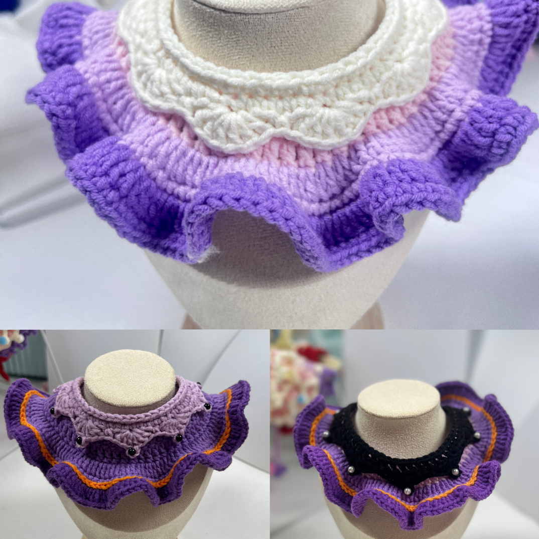 重工）私人定制紫色芭蕾双层花边宠物围脖针织项圈口水巾围兜