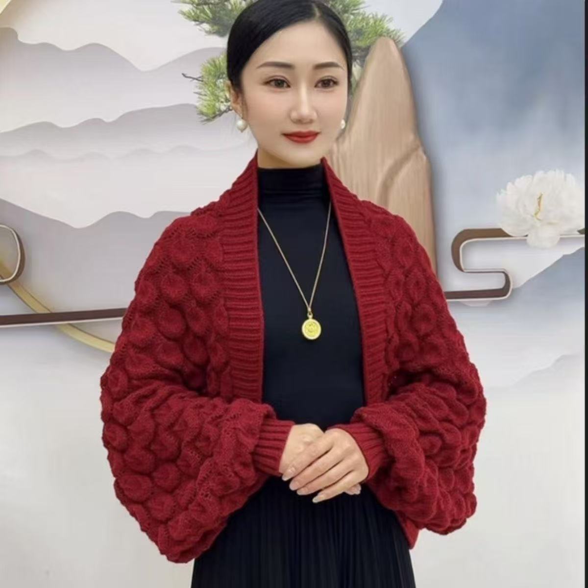 2025新款纯色时尚百搭针织披肩女夏带袖开衫保暖防晒披肩