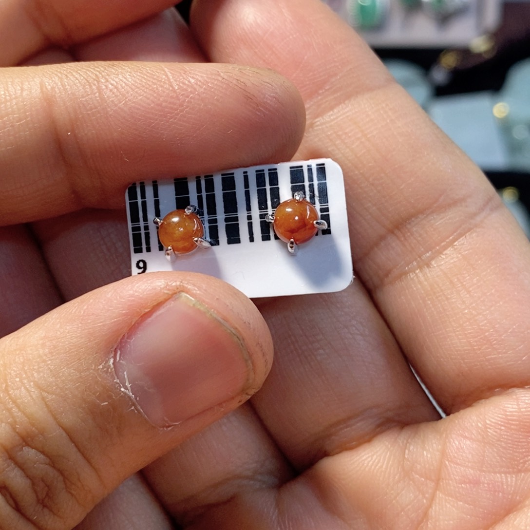 翡翠耳饰银S925镶嵌缅甸翡翠A货耳钉