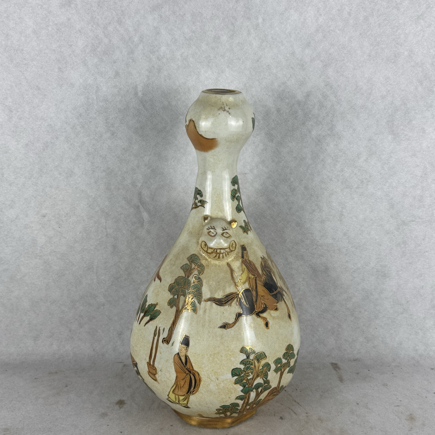 人物故事双耳蒜头瓶