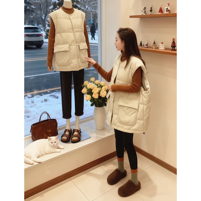 美式别致显气质宽松百搭外穿棉服马甲秋冬新款韩版保暖棉衣马夹潮