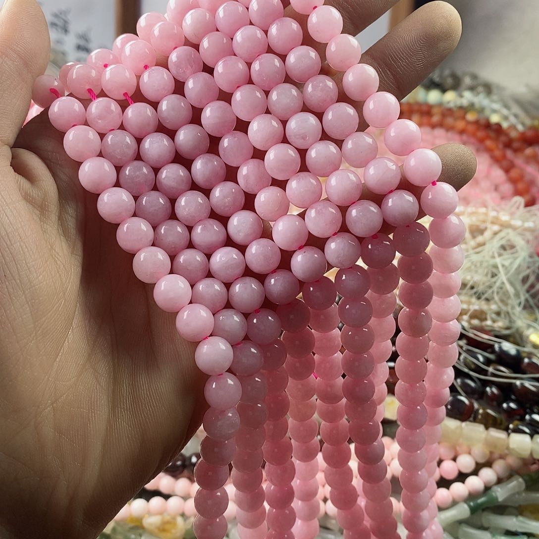 玛瑙/玉髓珠宝半成品合金一条天然8mm粉摩根圆珠A183