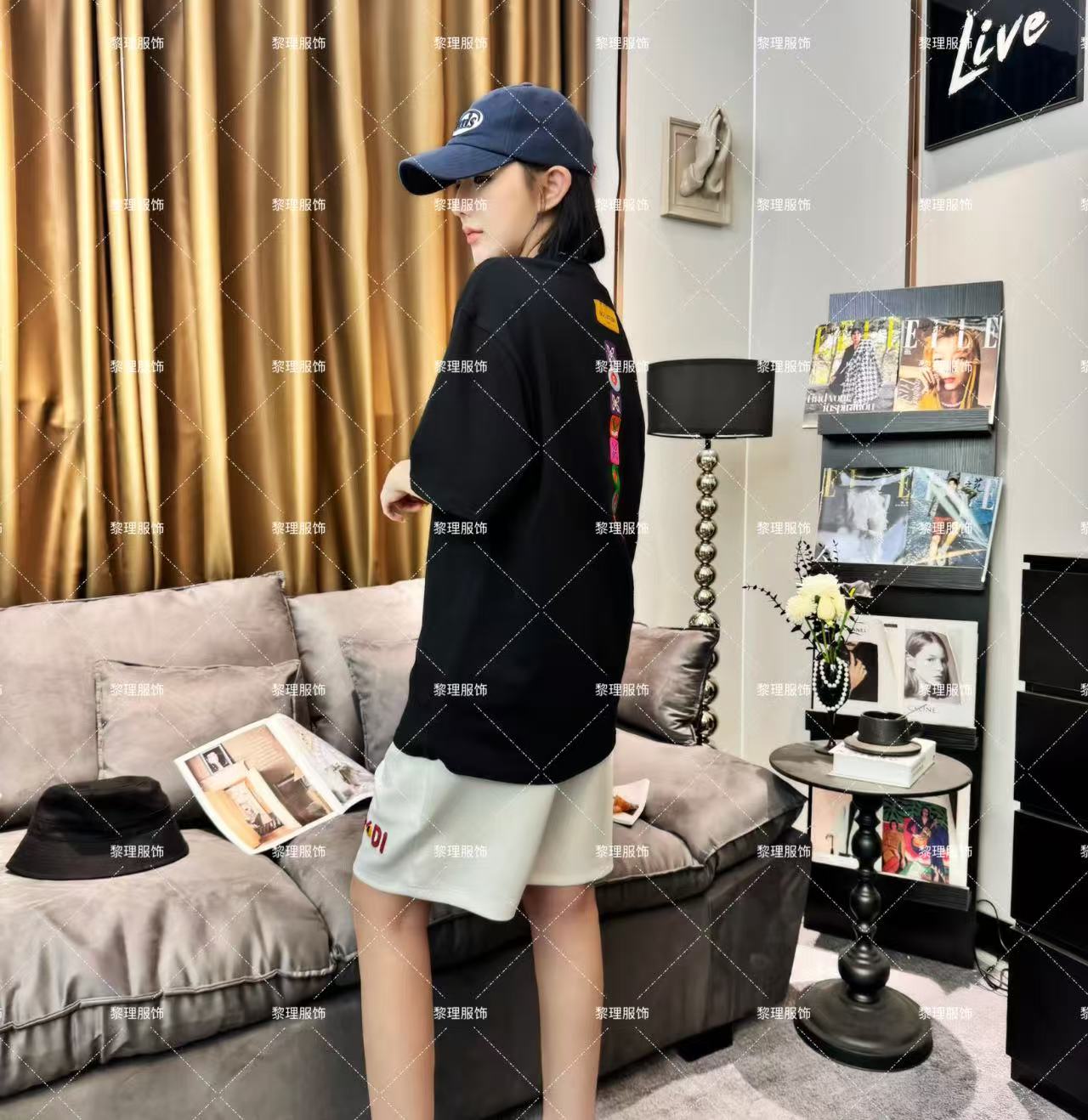 【AH】1151夏季高奢男女同款纯棉刺绣短袖时尚休闲情侣复古百搭圆领