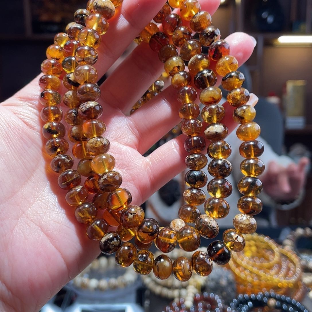 琥珀手链未镶嵌9m水骨蜡花