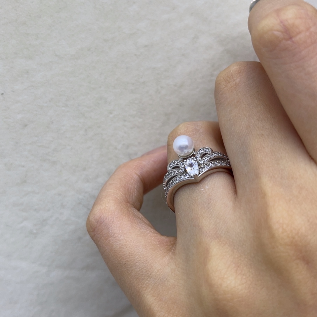 戒指银S925镶嵌淡水珍珠