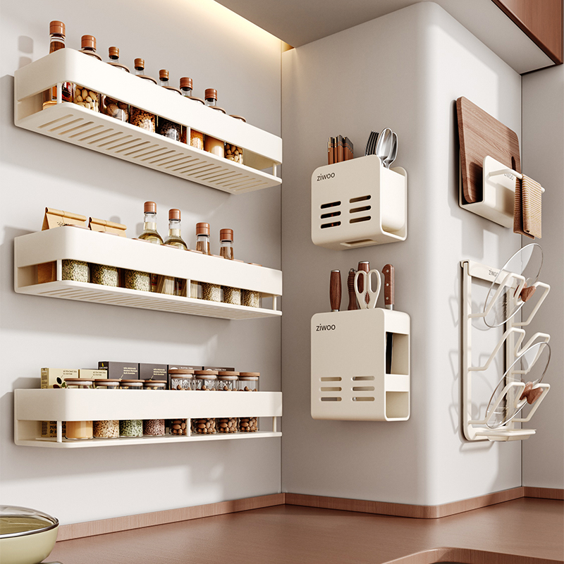 厨房置物架多功能调味料品免打孔壁挂式刀架锅盖挂钩收纳