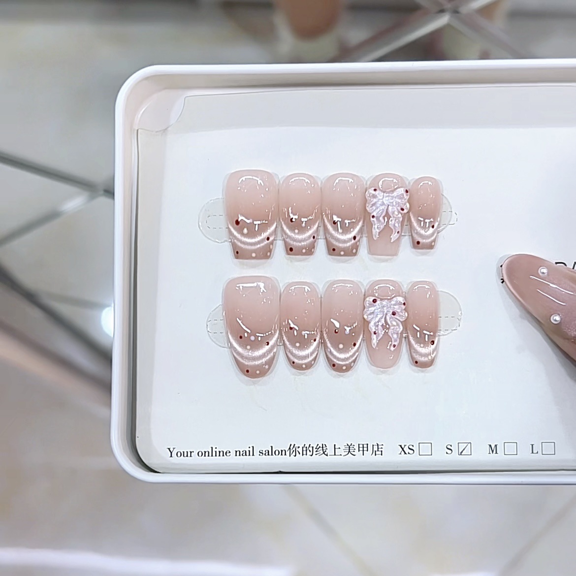 3000 NAIL “波点蝴蝶结”设计师高定原创纯手工高级猫眼显白穿戴甲