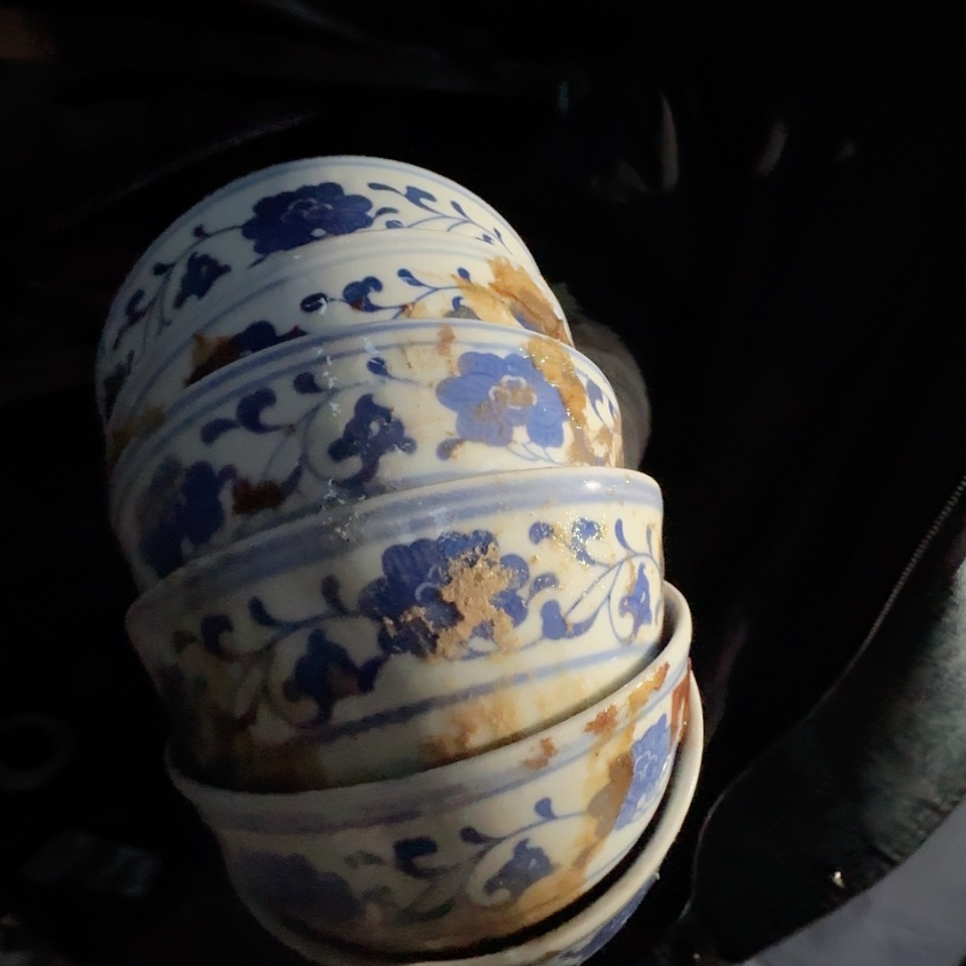 摆件景德镇高温陶瓷青花芙蓉花米饭碗6个