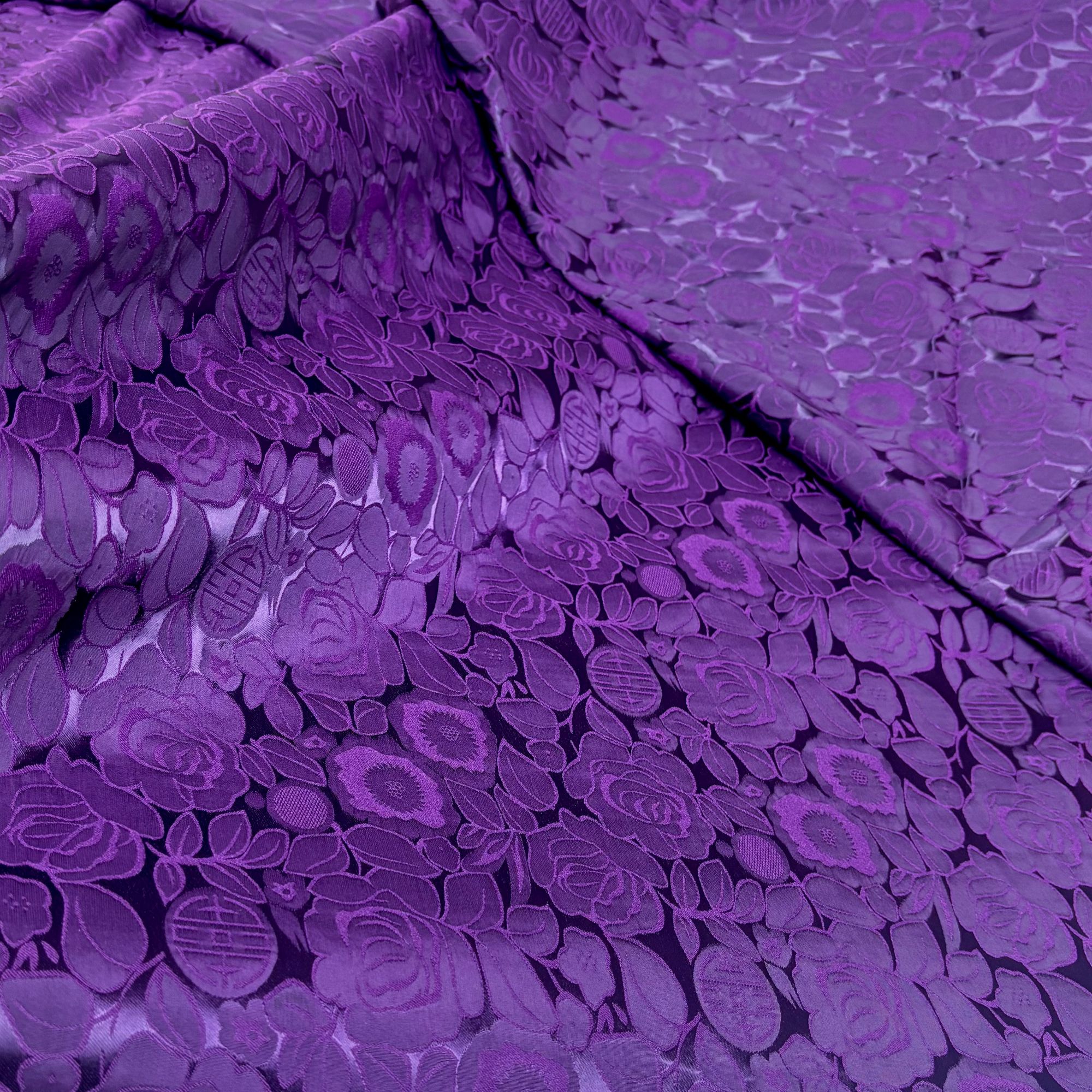 紫色有钱花玉锦锻新中式缎面布料