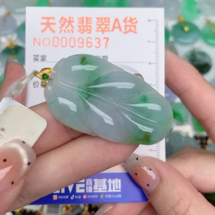 翡翠18K金镶嵌颈饰叶子