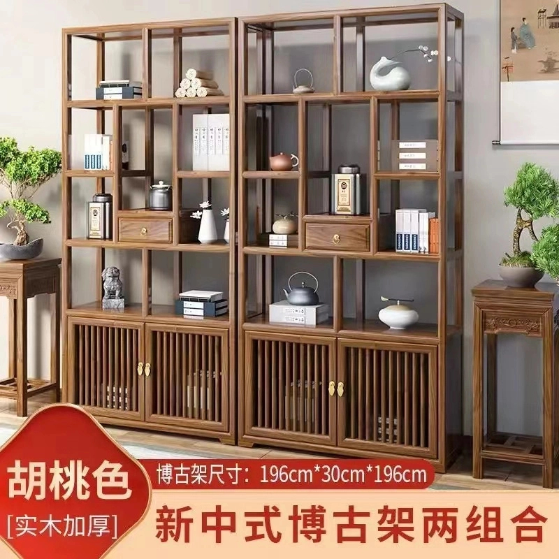 新中式实木博古架茶室多宝阁古董茶叶架置物架陈列隔断展示柜