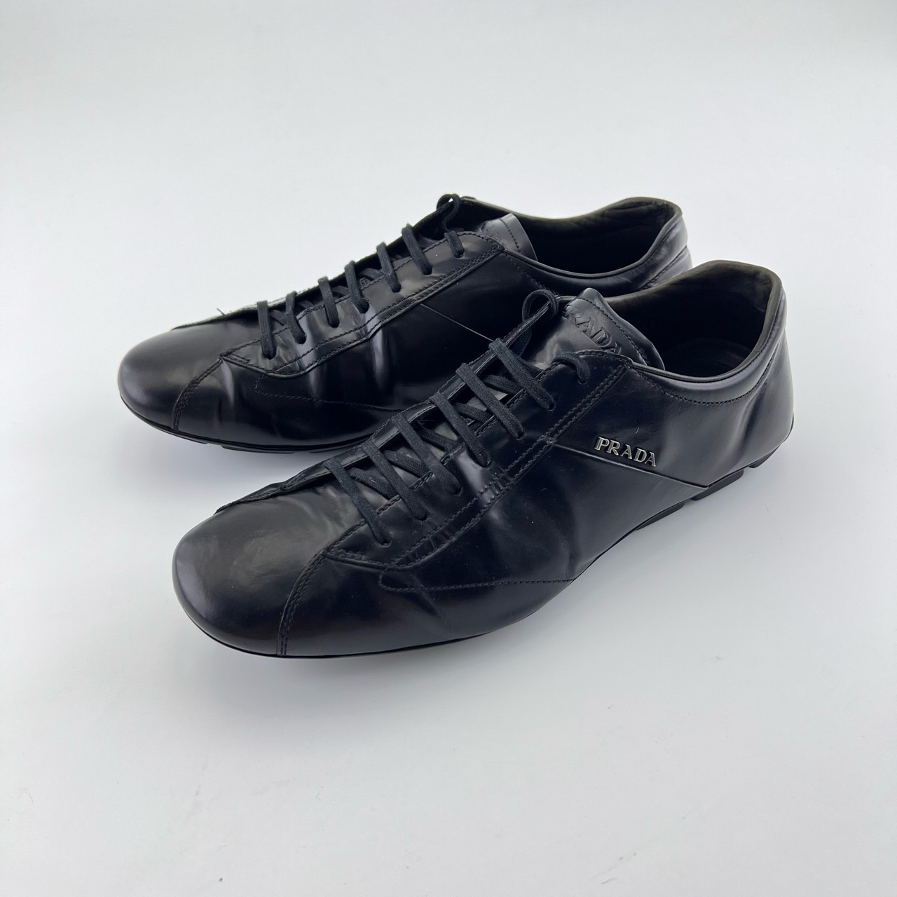 95新 Prada/普拉达 40.5码/黑色经典尖头系带低帮皮鞋/13201911