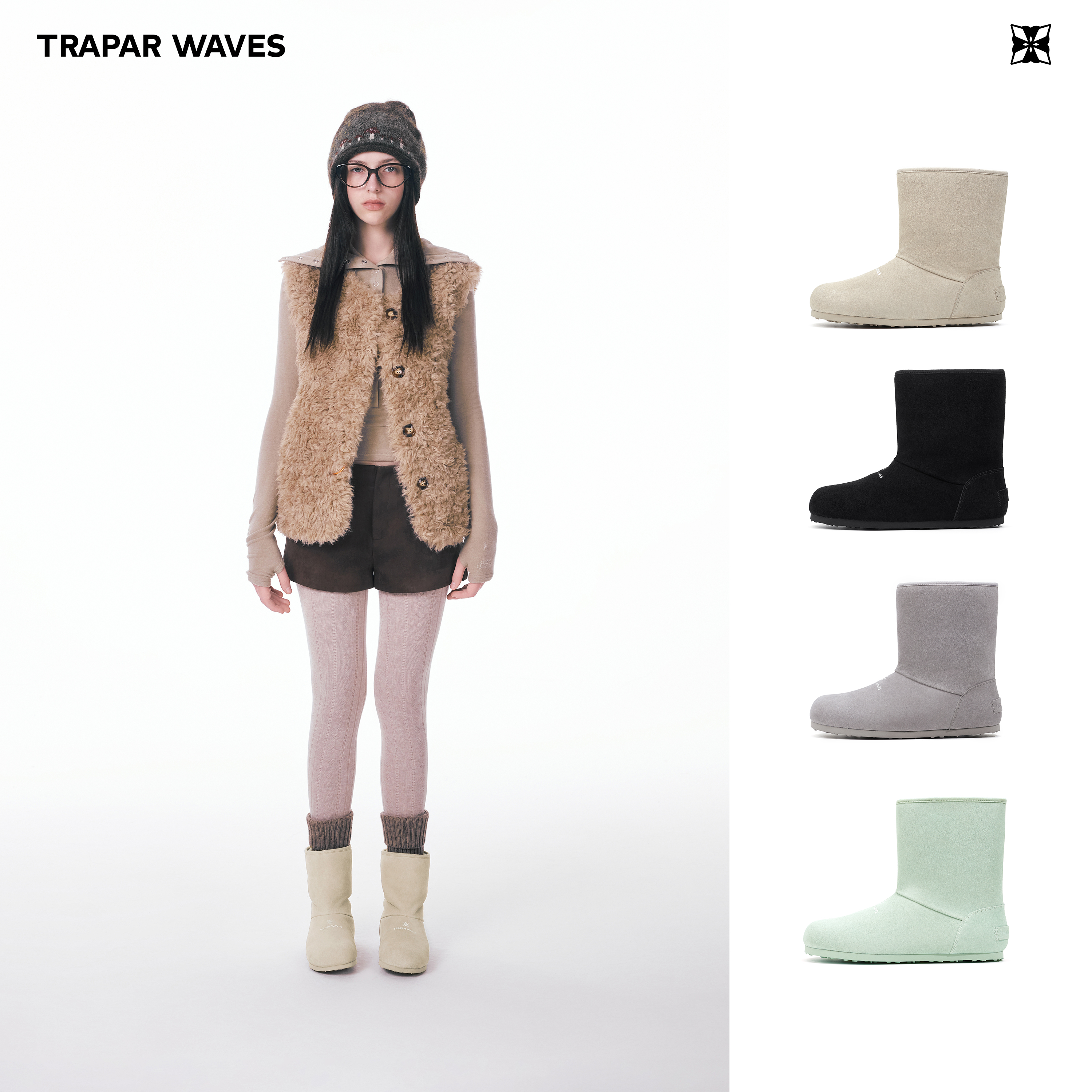 TRAPAR WAVES两穿加绒可翻折雪地靴女鞋2025新款冬季皮毛一体鞋子