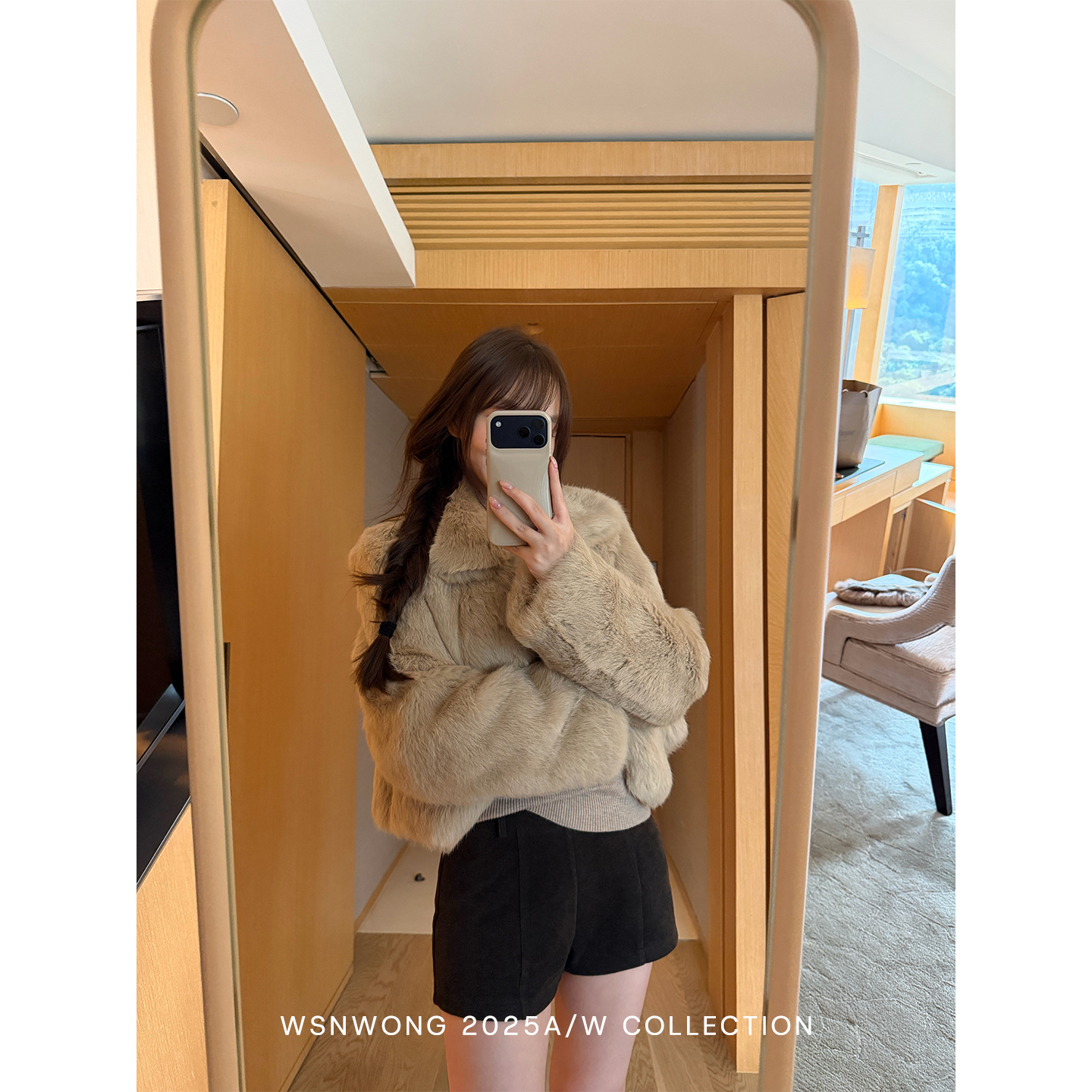 Wsnwong 羊毛混纺黑色磨毛短裤2025新款女士辣妹秋冬配靴外穿裤