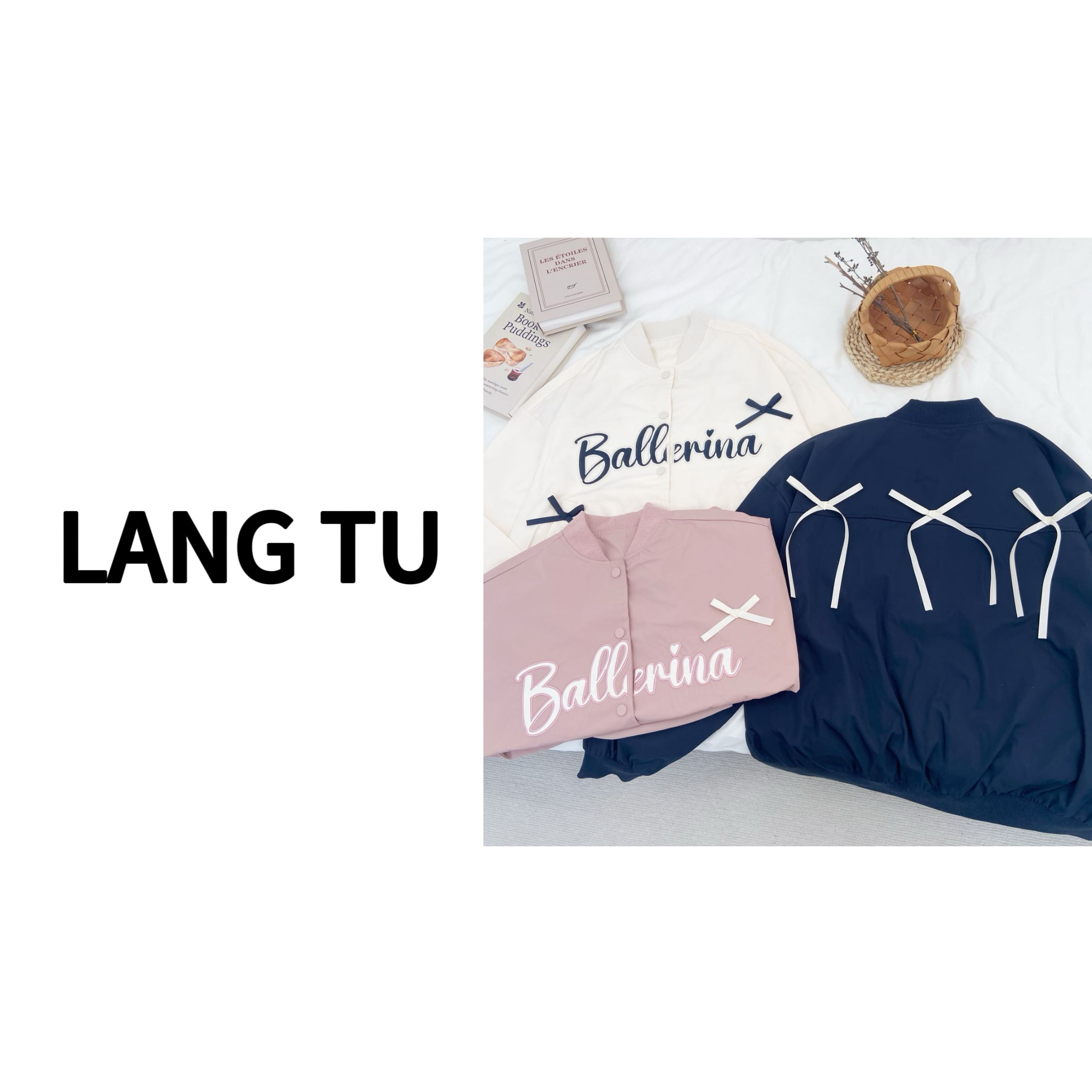 LANG TU-【氛围制造机】韩单！东大门百搭显瘦蝴蝶结字母刺绣棒球服