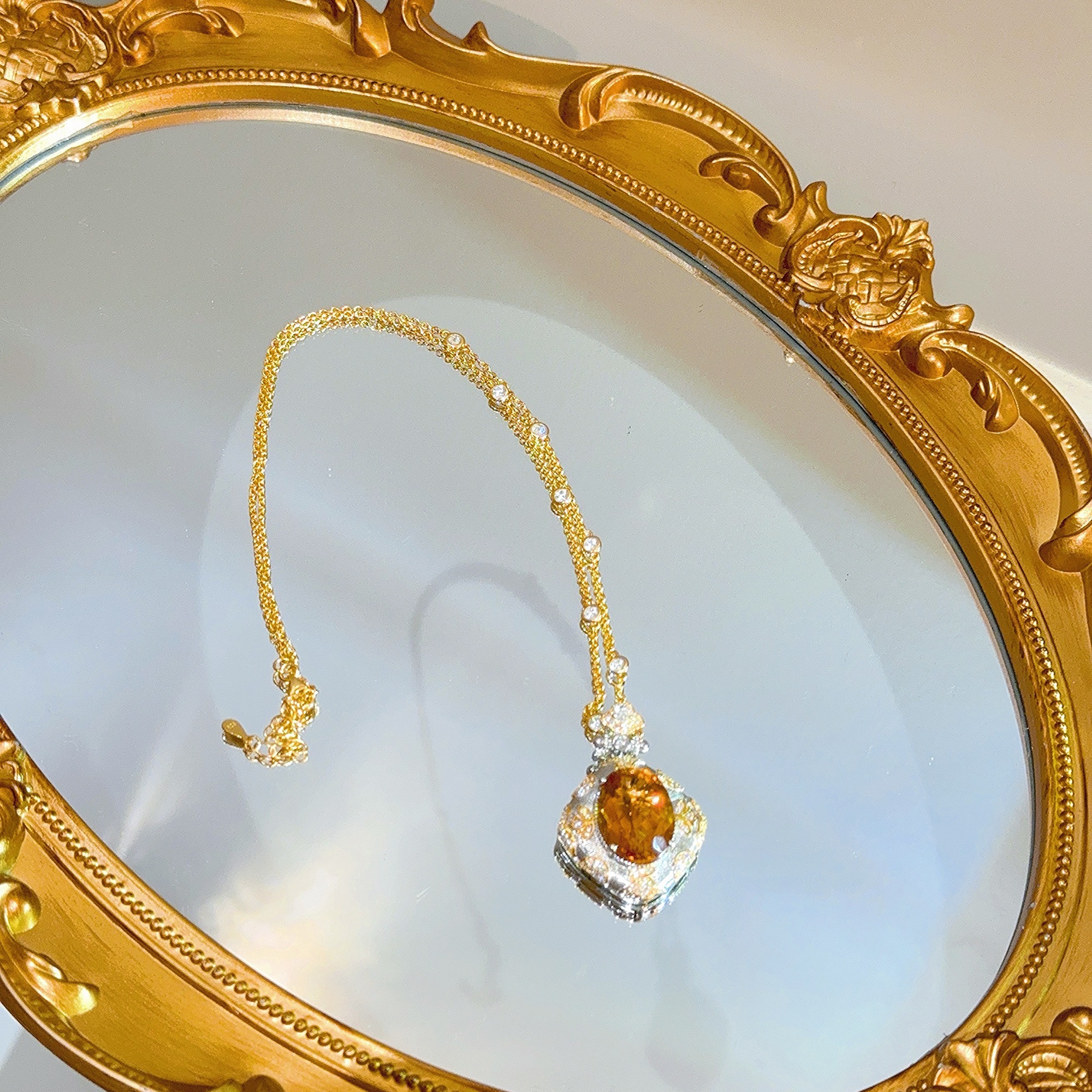 【布契拉提风黄水晶项链】925银镶暴力黄水晶项链 多样性发一