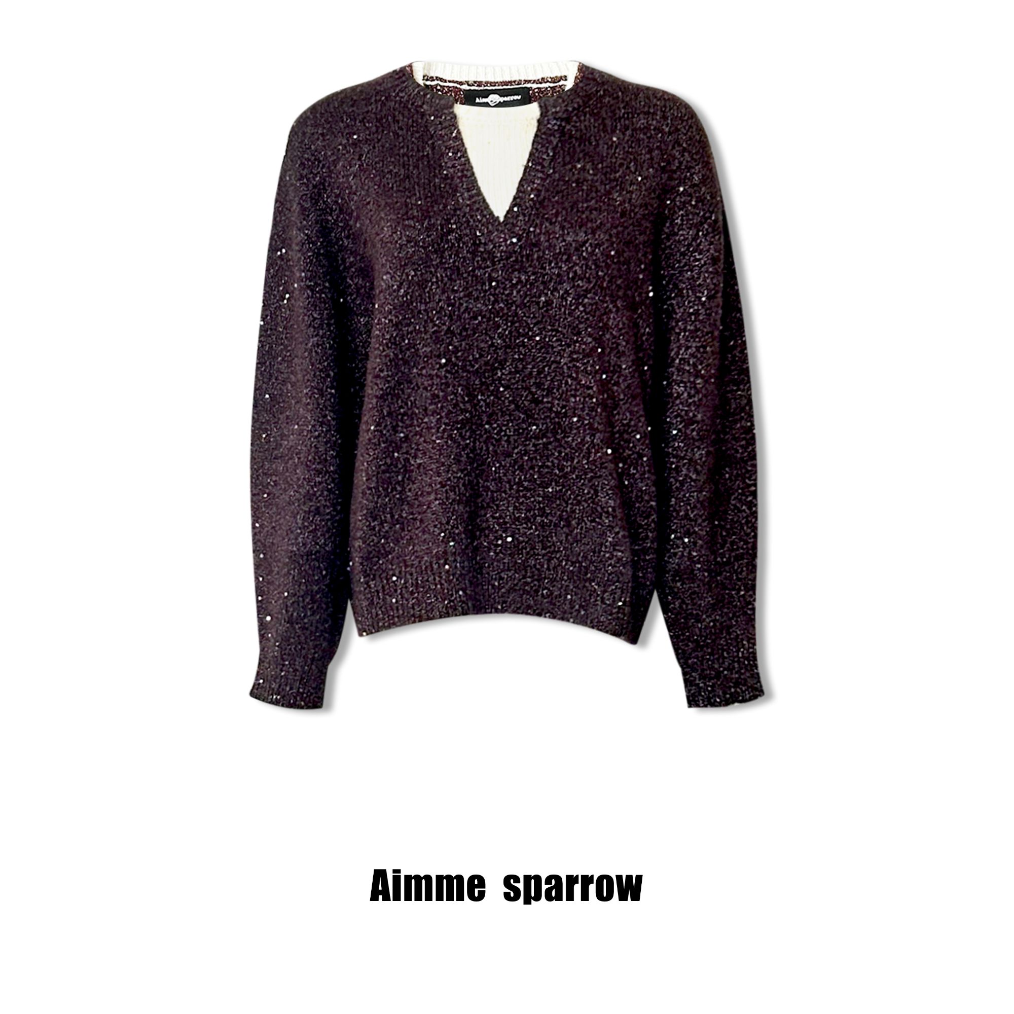 Aimme sparrow设计师棕色亮片V领上衣