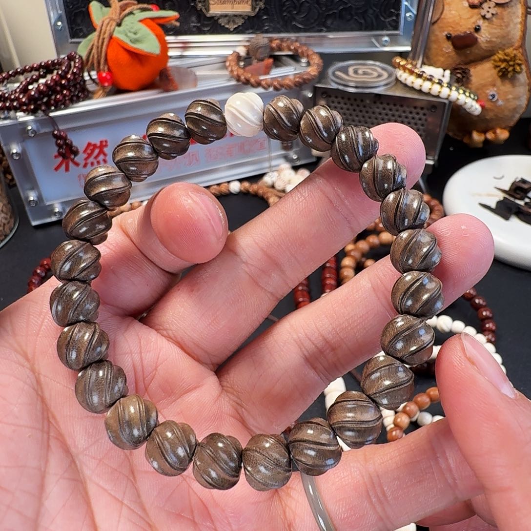 木***卿檀香紫檀（小叶紫檀）手串/手链老山檀阴沉喜旋双线