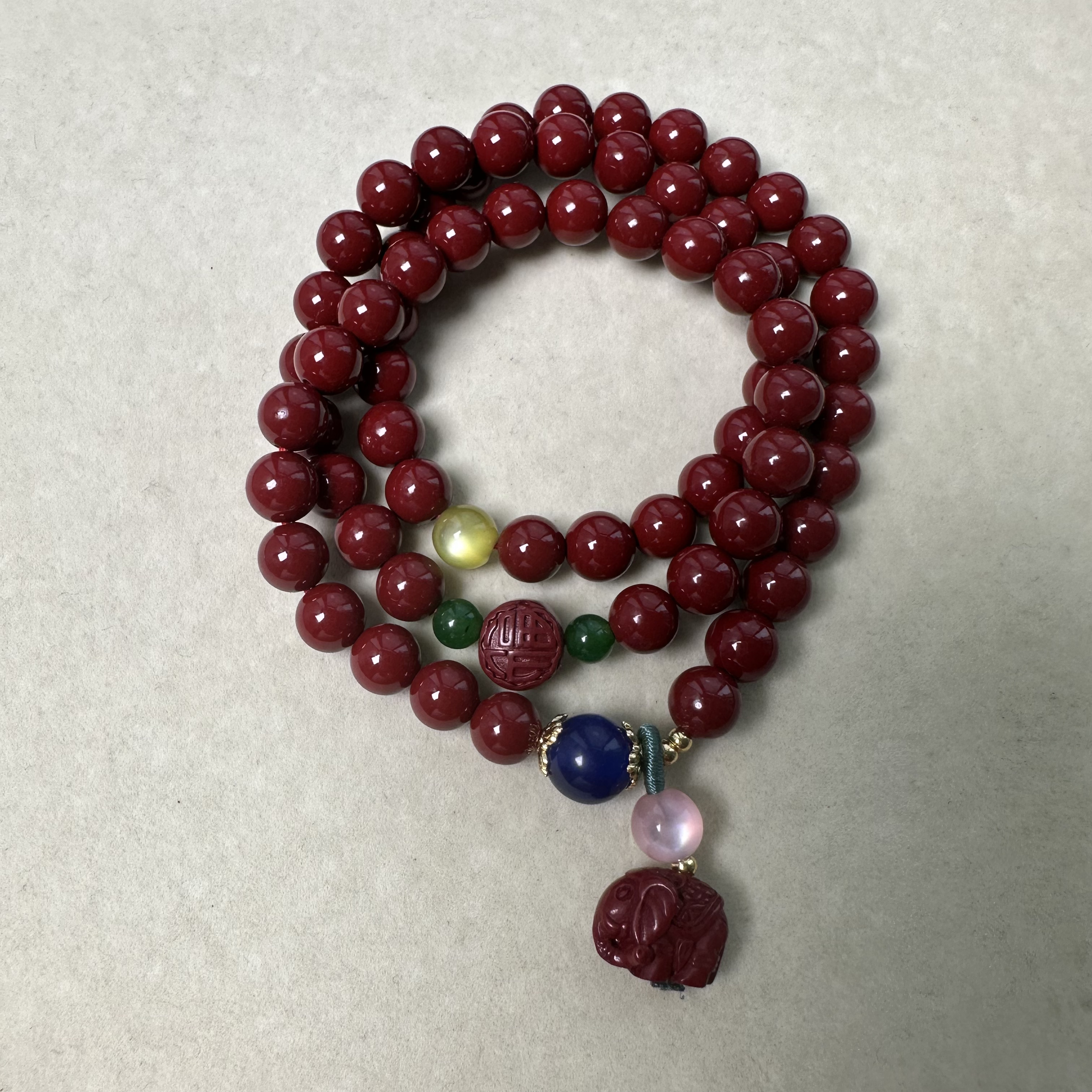 含辰砂工艺品高端设计卡8mm绕手三圈搭配圆福小象手链