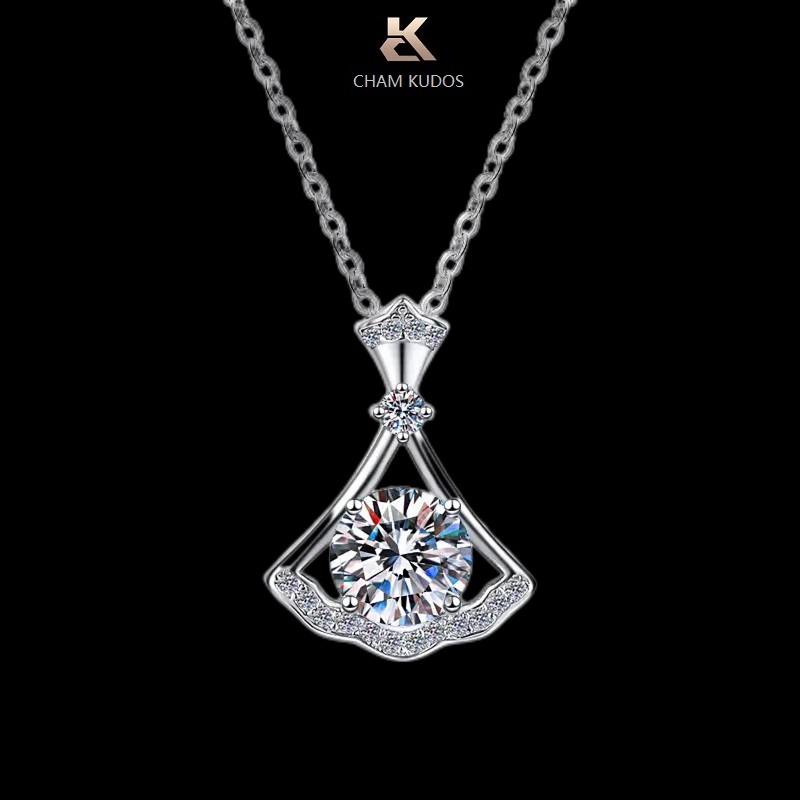 坠链均925银 CHAM KUDOS CK D色莫桑石裙子项链轻奢经典女锁骨链