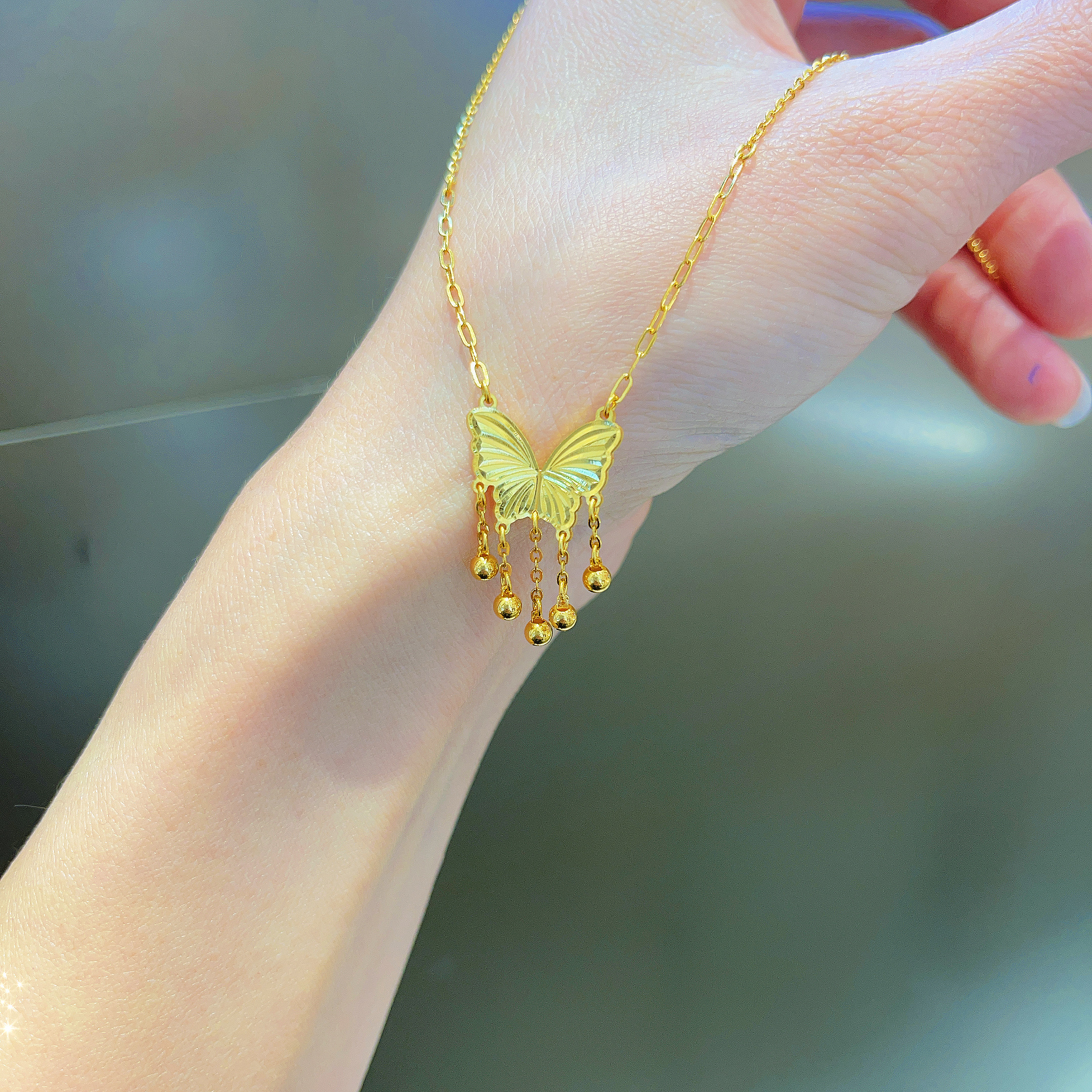 足金999蝴蝶珠珠滴流项链黄金套链时尚百搭足金套链B037