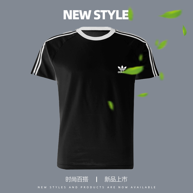 夏季男女同款休闲简约短袖经典三条迪迪家棉T恤复古穿搭时尚