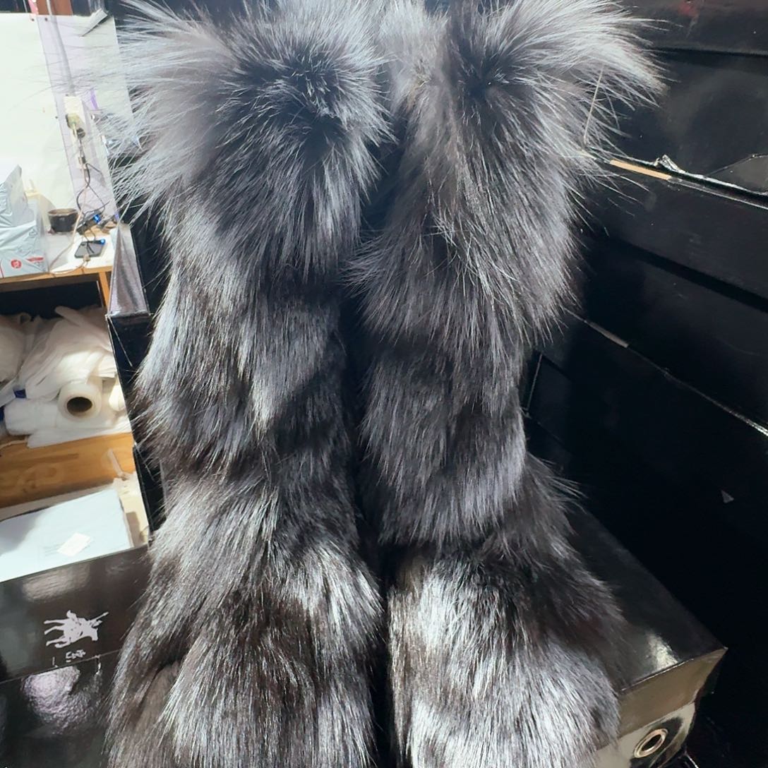 羊剖层皮革38码狐狸毛