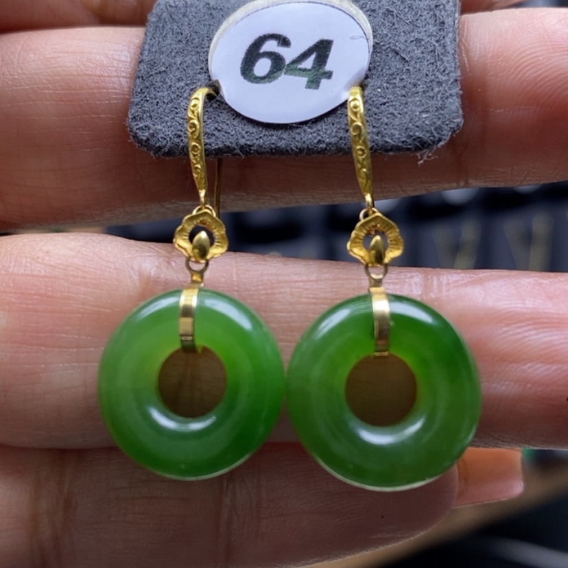 【闪购商品】和田玉耳饰18K金镶嵌15x5.9mm甜甜圈厚金耳饰