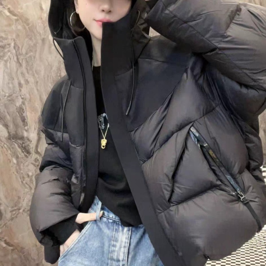 时尚潮牌羽绒黑色拼接短款轻奢气质百搭连帽休闲
