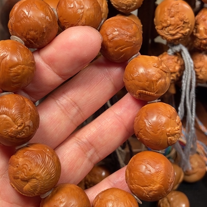 橄榄核手串/手链队****枪橄榄核雕刻2.1正圆老虎