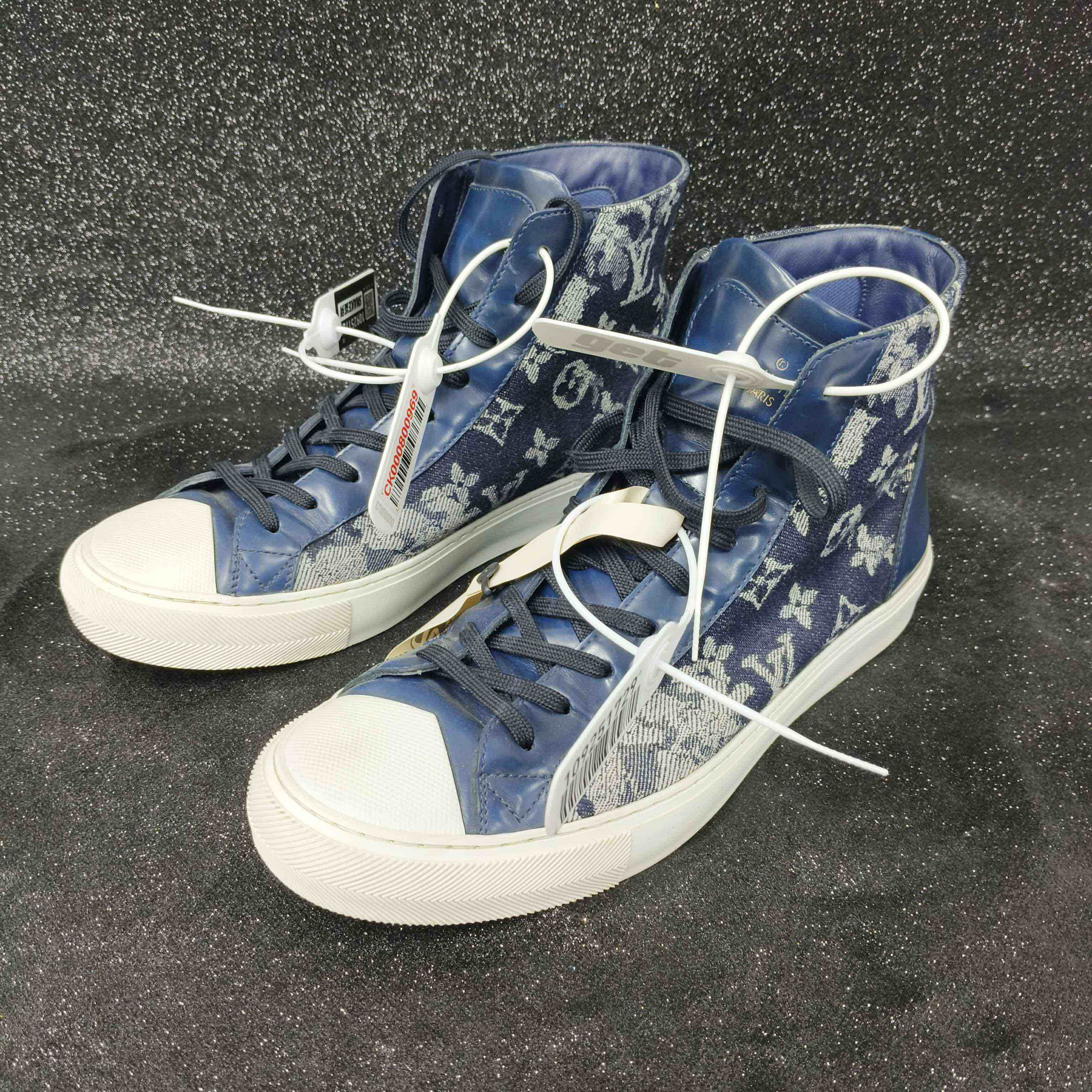 99新 LouisVuitton/路易威登 7码/41码/水墨牛仔高帮老花帆布鞋