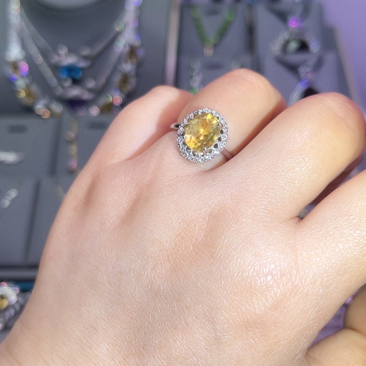 【闪购商品】黄晶戒指银S925镶嵌戒指