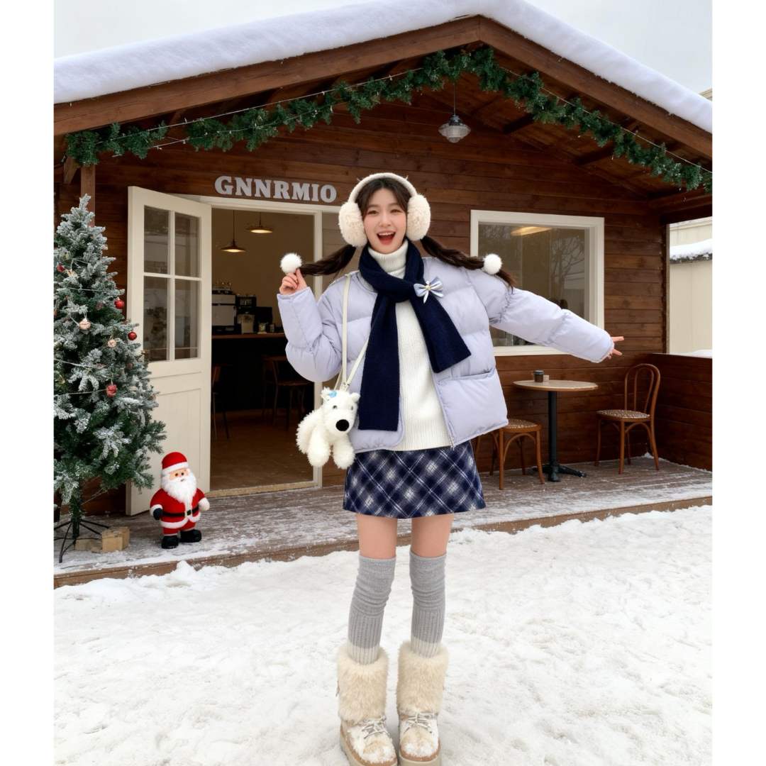 运补6-8送围巾25韩系温柔风气质女新款小个子显瘦圆领外套女棉服