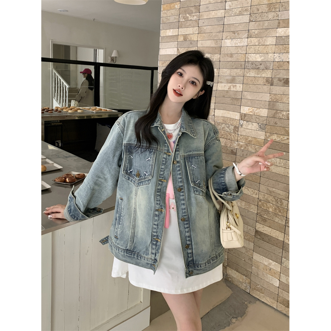 2025新款刺绣水洗做旧牛仔外套女潮ins休闲宽松百搭上衣
