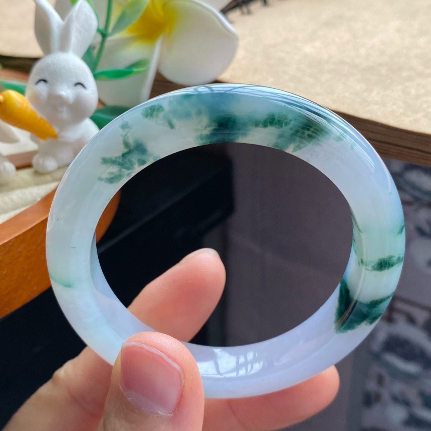 04.05批2702号50.3-10.7-8.7！深邃飘花镯！国风山水天然翡翠