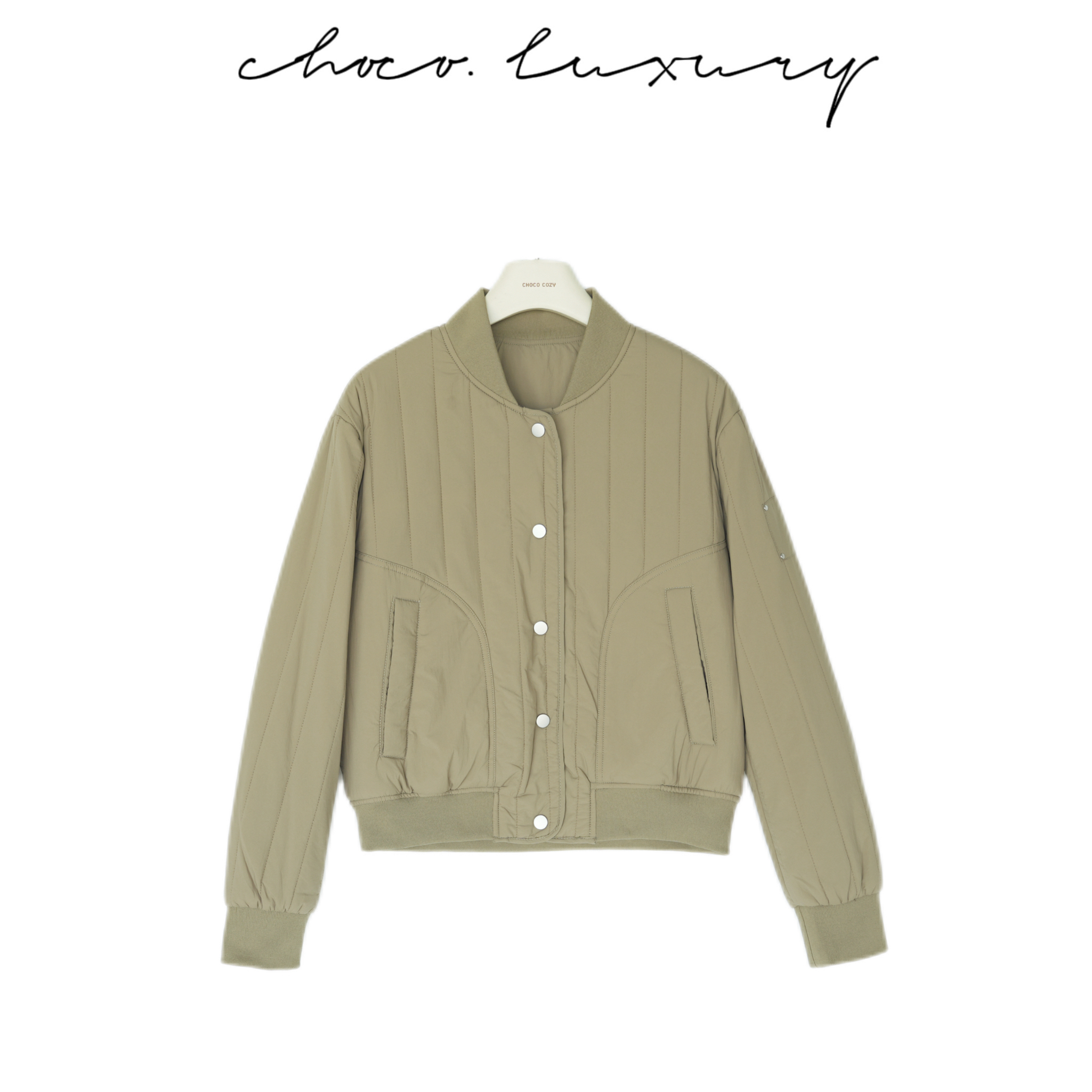 CHOCO【轻量感】 美式棒球领 简约竖纹绗缝 棉服夹克 C1369