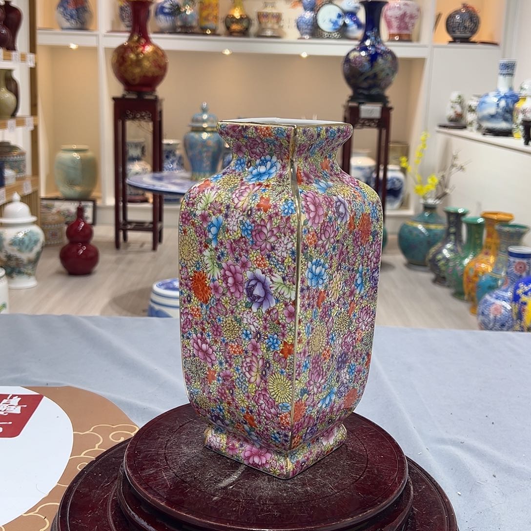 陶摆件25cm万花四方尊