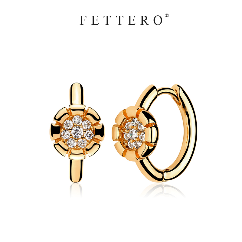 fettero 铜合金耳饰 【金色拉花耳环】气质百搭小众镶钻时尚