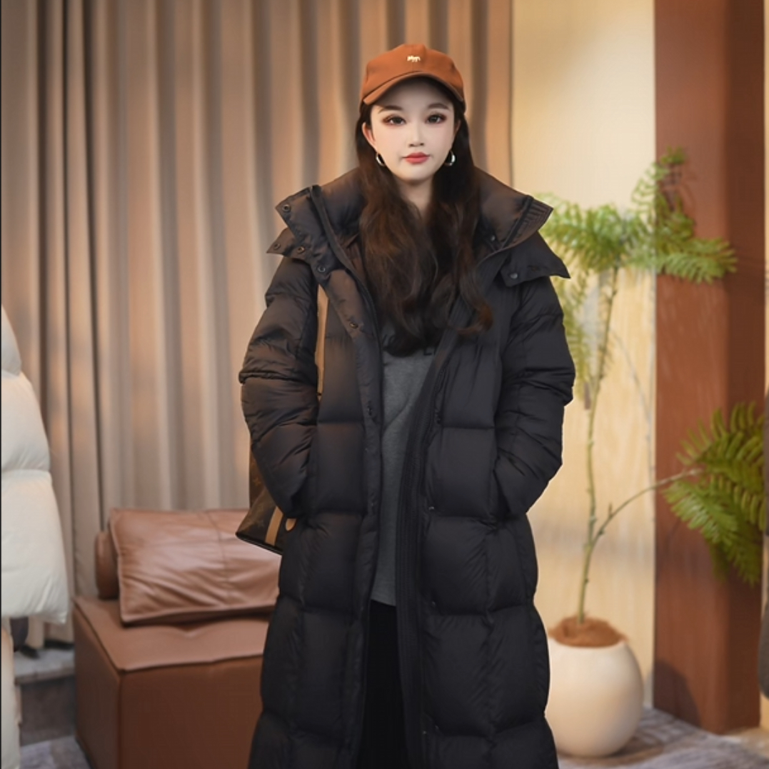 【青羽】冬季新款白鸭绒羽绒服长款方格加厚外套