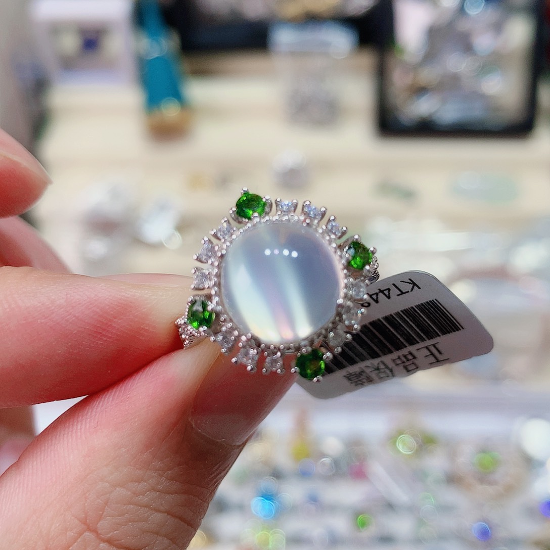 月光石戒指银S925镶嵌